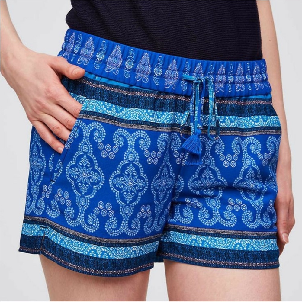 LOFT blue mosaic stripe tassel drawstring flowy shorts XL